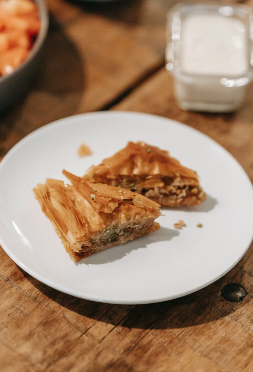 Baklava cut in half